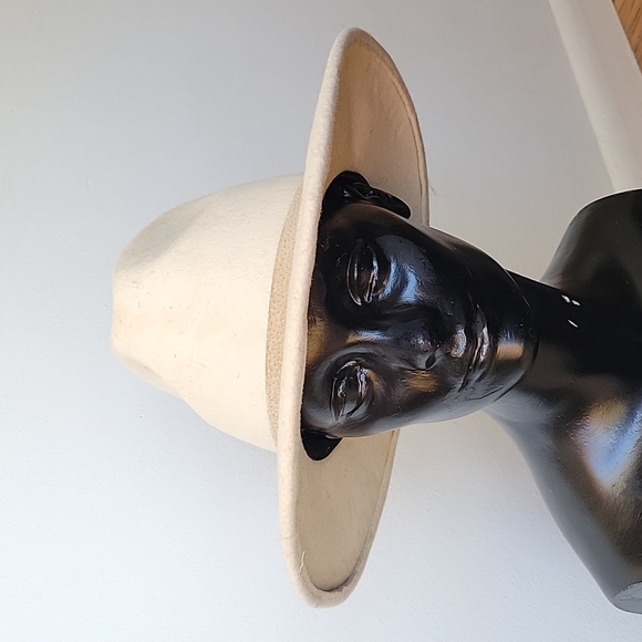 Handmade Accessories - Handmade in Mexico Cream Wool Felt Flat Brim Adjustable wide brim hat